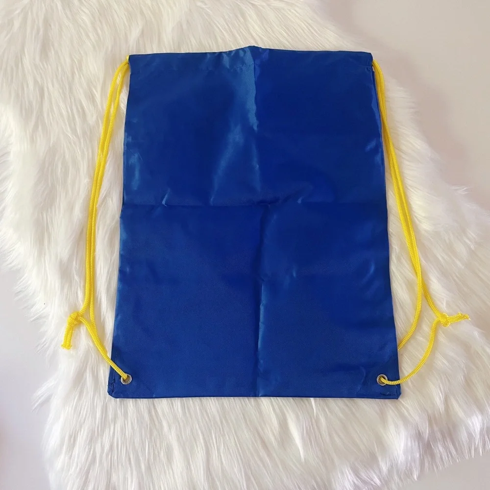 NWOT POP FIT Blue Yellow Drawstring Zipper Gym Bag Tote - Picture 2 of 7